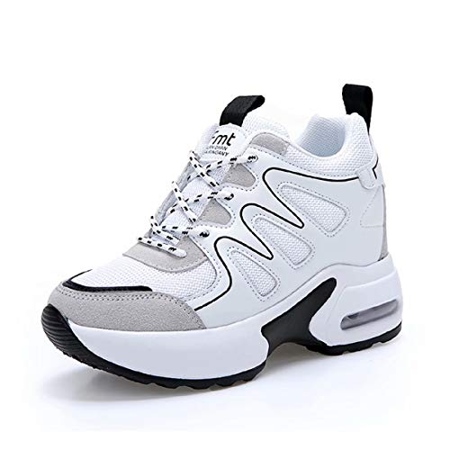 tqgold® Wedges Sneaker Damen mit Keilabsatz 8cm Sportschuhe Turnschuhe Plateau Schuhe Weiß Größe 34 von tqgold