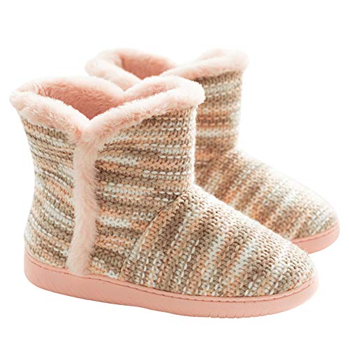 tqgold®Hausschuhe Hüttenschuh Herren Damen Stiefel Hohe Plüsch Gefüttert Warme Rutschfest Winter Pantoffeln Slippers Pink von tqgold