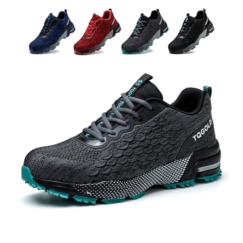 tqgold Arbeitsschuhe Herren Sicherheitsschuhe Damen Leicht Stahlkappenschuhe rutschfest Atmungsaktiv Schutzschuhe Sneaker Sportlich Industrie Stahlkappen Schuhe(Grau,46EU) von tqgold