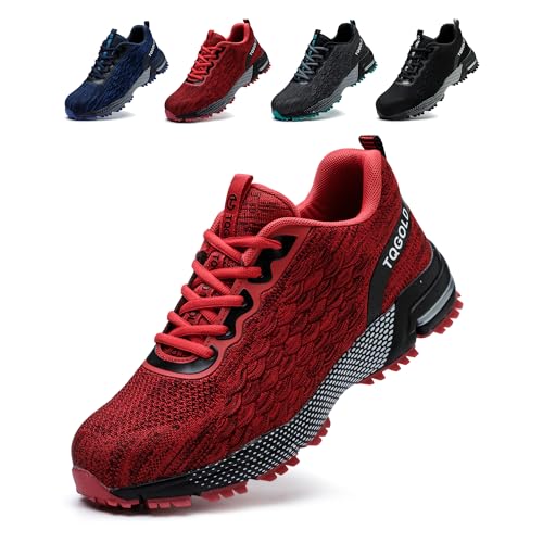 tqgold Arbeitsschuhe Herren Sicherheitsschuhe Damen Leicht Stahlkappenschuhe rutschfest Atmungsaktiv Schutzschuhe Sneaker Sportlich Industrie Stahlkappen Schuhe(Rot,36EU) von tqgold