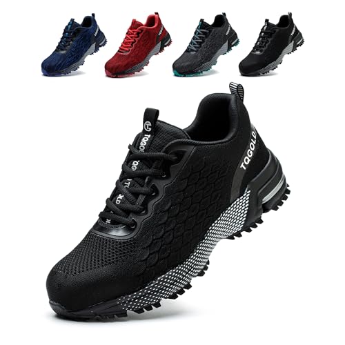 tqgold Arbeitsschuhe Herren Sicherheitsschuhe Damen Leicht Stahlkappenschuhe rutschfest Atmungsaktiv Schutzschuhe Sneaker Sportlich Industrie Stahlkappen Schuhe(Schwarz,36EU) von tqgold