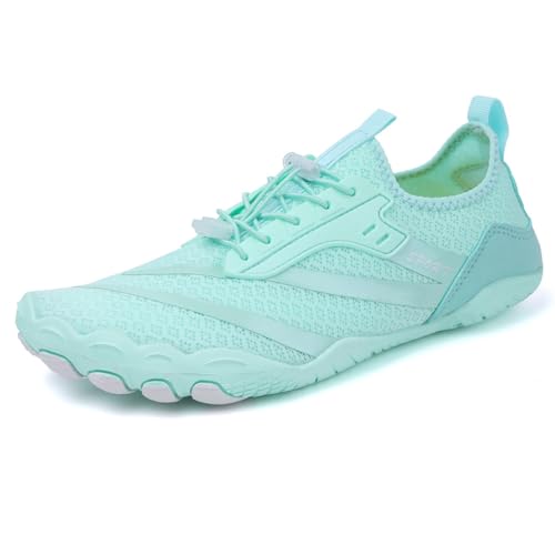 tqgold Barfußschuhe Damen Sommer Badeschuhe Herren Barfussschuhe Wasserschuhe Quick Dry Aquaschuhe Atmungsaktiv utschfeste Strandschuhe Schwimmschuhe Fitnessschuhe(028 Grün,41EU) von tqgold