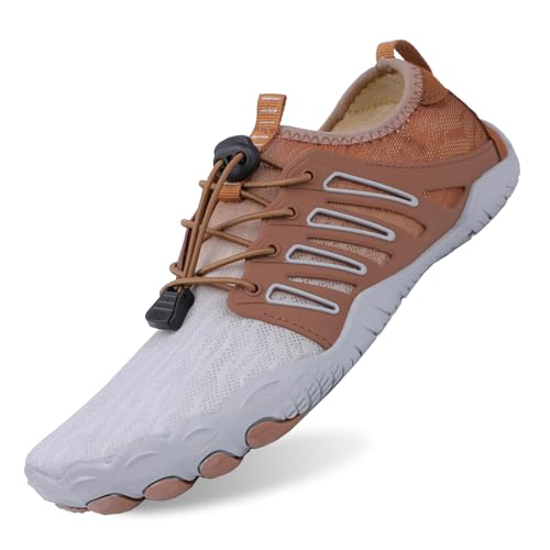 tqgold Barfußschuhe Damen Sommer Badeschuhe Herren Barfussschuhe Wasserschuhe Quick Dry Aquaschuhe Atmungsaktiv utschfeste Strandschuhe Schwimmschuhe Fitnessschuhe(818 Grau,42EU) von tqgold