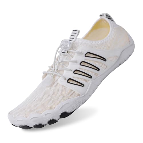 tqgold Barfußschuhe Damen Sommer Badeschuhe Herren Barfussschuhe Wasserschuhe Quick Dry Aquaschuhe Atmungsaktiv utschfeste Strandschuhe Schwimmschuhe Fitnessschuhe(818 Schwarz Weiß,36EU) von tqgold