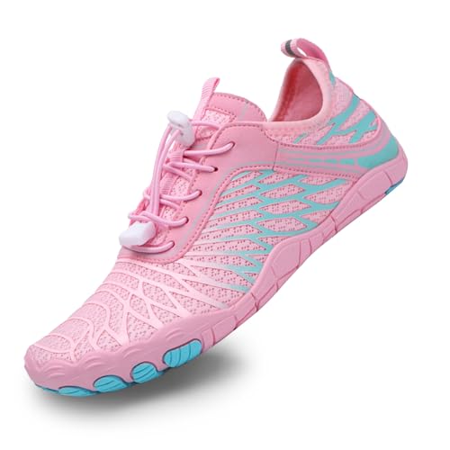 tqgold Barfußschuhe Damen Sommer Badeschuhe Herren Barfussschuhe Wasserschuhe Quick Dry Aquaschuhe Atmungsaktiv utschfeste Strandschuhe Schwimmschuhe Fitnessschuhe(8305 Rosa,38EU) von tqgold