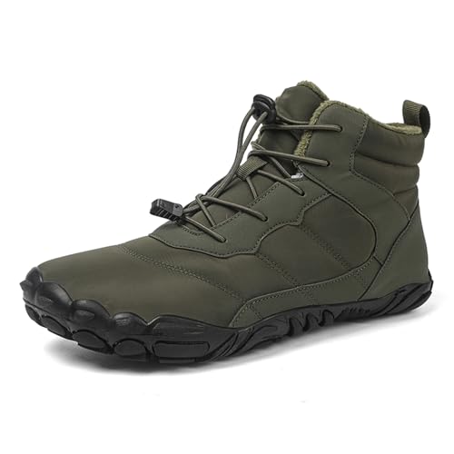 tqgold Barfußschuhe Herren Winter Damen Barfussschuhe Winterstiefel Wasserdicht Winterschuhe Warme Gefüttert Schneestiefel Rutschfeste Barfuss Schuhe Stiefel(B656 Grün,38EU) von tqgold