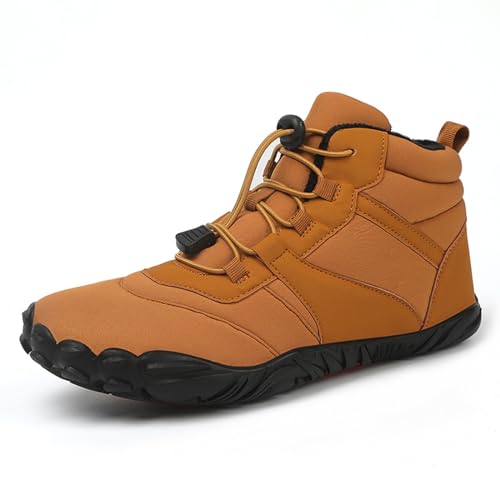 tqgold Barfußschuhe Herren Winter Damen Barfussschuhe Winterstiefel Wasserdicht Winterschuhe Warme Gefüttert Schneestiefel Rutschfeste Barfuss Schuhe Stiefel(B688 Gelb,39EU) von tqgold