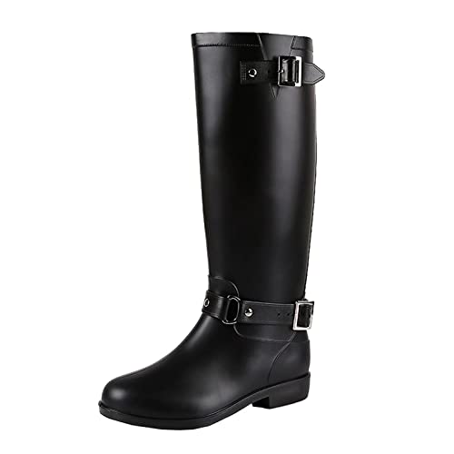 tqgold Gummistiefel Damen Langschaft Festival Hoch Regenstiefel mit Reißverschluss Absatz Leicht Modern Eva Wellington(Schwarz Rot,Größe36) von tqgold