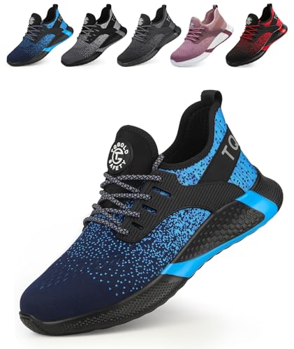 tqgold Sicherheitsschuhe Herren Arbeitsschuhe Damen Stahlkappenschuhe Leicht Atmungsaktiv Schutzschuhe rutschfest Sportlich Industrie Schuhe(8195 Blau,37EU) von tqgold