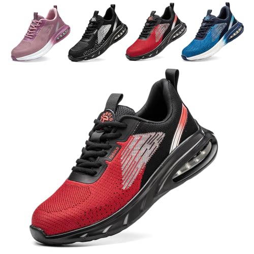 tqgold Sicherheitsschuhe Herren Arbeitsschuhe Damen Stahlkappenschuhe Leicht Atmungsaktiv Schutzschuhe rutschfest Sportlich Industrie Schuhe(8196 Rot,44EU) von tqgold