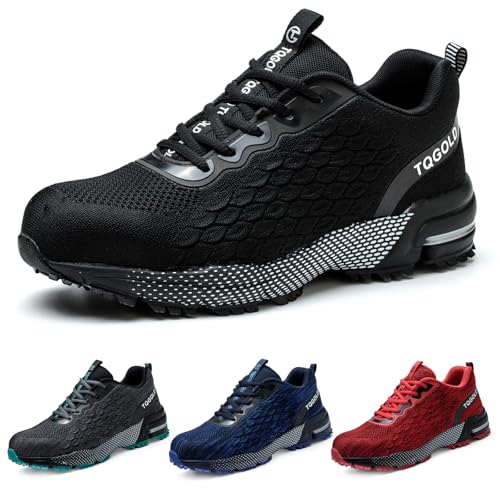 tqgold Sicherheitsschuhe Herren Damen Arbeitsschuhe Leicht Sportlich Stahlkappenschuhe rutschfest Schutzschuhe mit Stahlkappe Atmungsaktive Arbeitsturnschuhe (Größe 36EU/Schwarz) von tqgold