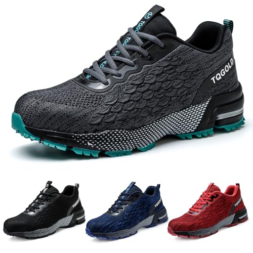 tqgold Sicherheitsschuhe Herren Damen Arbeitsschuhe Leicht Sportlich Stahlkappenschuhe rutschfest Schutzschuhe mit Stahlkappe Atmungsaktive Arbeitsturnschuhe (Größe 43EU/Grau) von tqgold