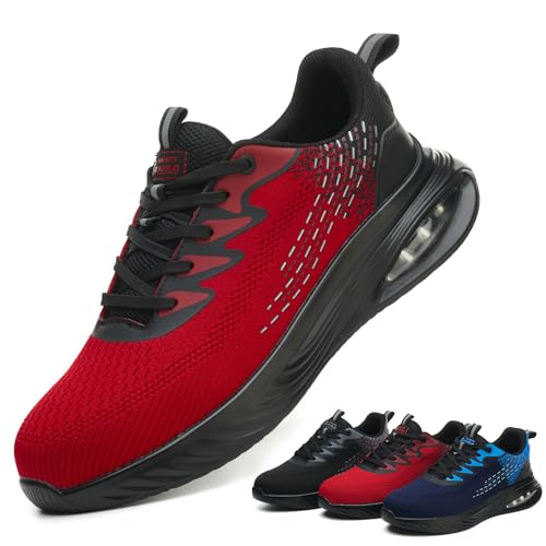 tqgold Sicherheitsschuhe Herren Damen Arbeitsschuhe Leicht Sportlich Stahlkappenschuhe rutschfest Schutzschuhe mit Stahlkappe Atmungsaktive Arbeitsturnschuhe (Rot,40EU) von tqgold