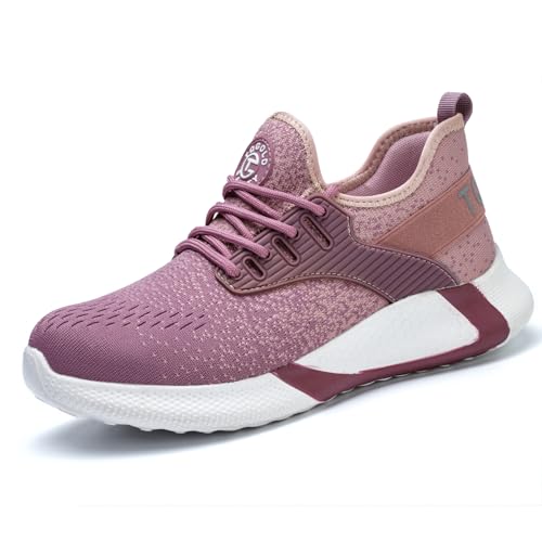 tqgold Sicherheitsschuhe Herren Damen Leicht Arbeitsschuhe Sportlich Schutzschuhe Stahlkappenschuhe rutschfest Atmungsaktiv (Größe 36EU,Hellrosa) von tqgold