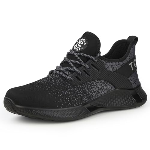 tqgold Sicherheitsschuhe Herren Damen Leicht Arbeitsschuhe Sportlich Schutzschuhe Stahlkappenschuhe rutschfest Atmungsaktiv (Größe 38EU,Schwarz) von tqgold