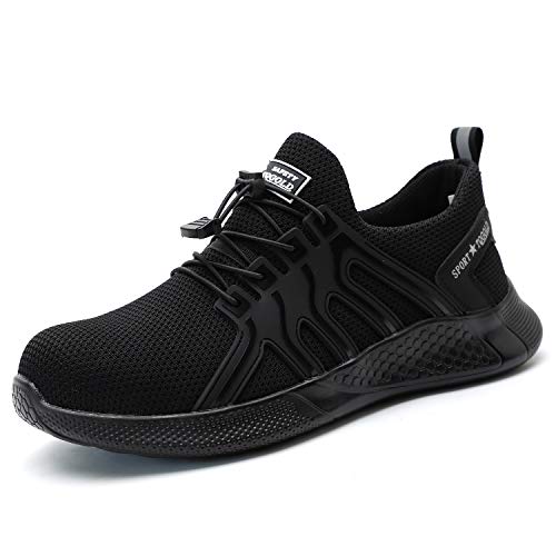 AONEGOLD Sicherheitsschuhe Herren Damen Arbeitsschuhe Leicht Atmungsaktiv Sportlich Schutzschuhe rutschfeste Stahlkappe Schuhe(Schwarz,41 EU) von AONEGOLD