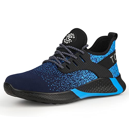 tqgold Sicherheitsschuhe Herren Damen Sportlich rutschfeste Arbeitsschuhe mit Stahlkappe Leichtgewich Breathable Schuhe(Blau,Größe 38) von tqgold