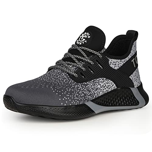 tqgold Sicherheitsschuhe Herren Damen Sportlich rutschfeste Arbeitsschuhe mit Stahlkappe Leichtgewich Breathable Schuhe(Grau,Größe 45) von tqgold