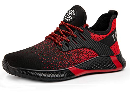 tqgold Sicherheitsschuhe Herren Damen Sportlich rutschfeste Arbeitsschuhe mit Stahlkappe Leichtgewich Breathable Schuhe(Rot,Größe 36) von tqgold