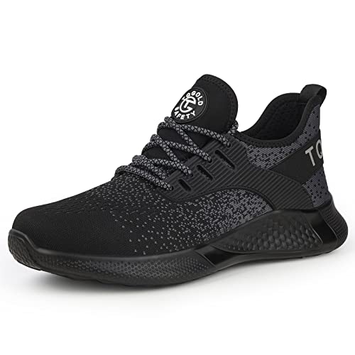 tqgold Sicherheitsschuhe Herren Damen Sportlich rutschfeste Arbeitsschuhe mit Stahlkappe Leichtgewich Breathable Schuhe(Schwarz,Größe 47) von tqgold