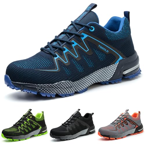 tqgold Unisex Sicherheitsschuhe Herren Damen Arbeitsschuhe Leicht Schutzschuhe Stahlkappenschuhe Sportlich rutschfest Atmungsaktiv (Größe 39EU,Blau) von tqgold