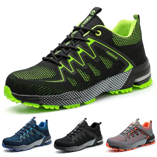 tqgold Unisex Sicherheitsschuhe Herren Damen Arbeitsschuhe Leicht Schutzschuhe Stahlkappenschuhe Sportlich rutschfest Atmungsaktiv (Größe 40EU,Grün) von tqgold