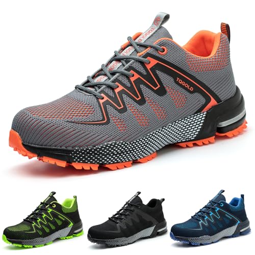 tqgold Unisex Sicherheitsschuhe Herren Damen Arbeitsschuhe Leicht Schutzschuhe Stahlkappenschuhe Sportlich rutschfest Atmungsaktiv (Größe 45EU,Orange) von tqgold