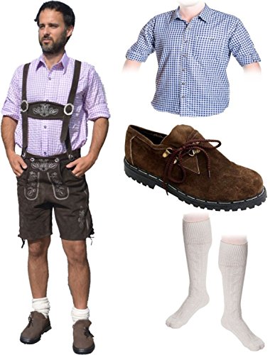 Herren Trachten Set A 5-teilig Trachten Lederhose * kurz * DUNKELBRAUN 46-60 Trachtenhemd Schuhe Socken Oktoberfest von trachenlederhosen24