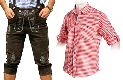 Herren Trachten Set B Trachten Lederhose Dunkelbraun 46-60 + Trachtenhemd Oktoberfest (Hose 58 Hemd XXL) von trachenlederhosen24