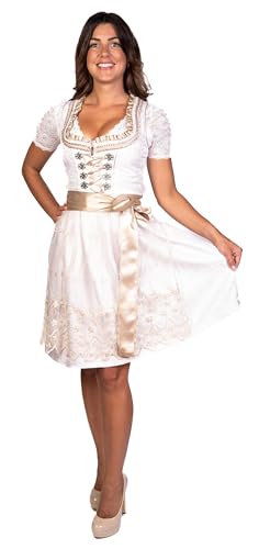 trachtl Dirndl Trachtenkleid Damen Beatrice IN Weiss/Gold 2.TLG (Weiss/Natur, 34) von trachtl