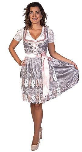 trachtl Emely Dirndl Trachtenkleid Damen 2:TLG Set Dirndlkleid und Schürze in 6 farben (42, Dunkelgrau/Rosa) von trachtl