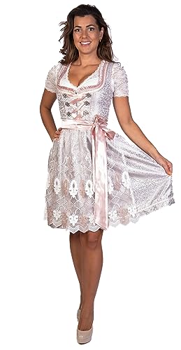 trachtl Emely Dirndl Trachtenkleid Damen 2:TLG Set Dirndlkleid und Schürze in 6 farben (42, Grau/Rosa) von trachtl