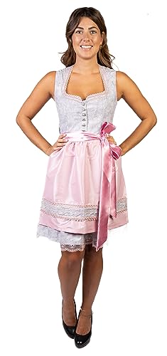 trachtl Tanja Dirndl Trachtenkleid Damen 2 TLG. in 4 Farben Oktoberfest ärmellos Herz Ausschnitt 40, grau von trachtl