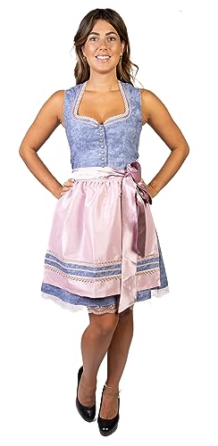 trachtl Tanja Dirndl Trachtenkleid Damen 2 TLG. in 4 Farben Oktoberfest ärmellos Herz Ausschnitt 44, blau von trachtl