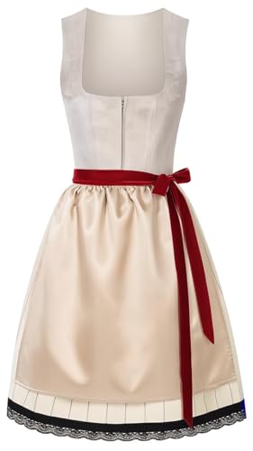 Elegantes Dirndl Midi Damen 2-teilig Beige | Trachtenkleid mit Satin Schürze & Reißverschluss | Oktoberfest & Hochzeit Gr. 34–48 (DE/NL/SE/PL, Numerisch, 42, Regular, Regular, Champagnerblush) von tradiva