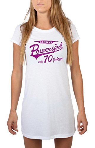 trag-das Nachthemd Schlafshirt für Frauen Geburtstag Geschenk 70 Geburtstag lustiges Geburtstagsgeschenk Powergirl 70 Jahren Farbe: Weiss Gr: L von Träumeland