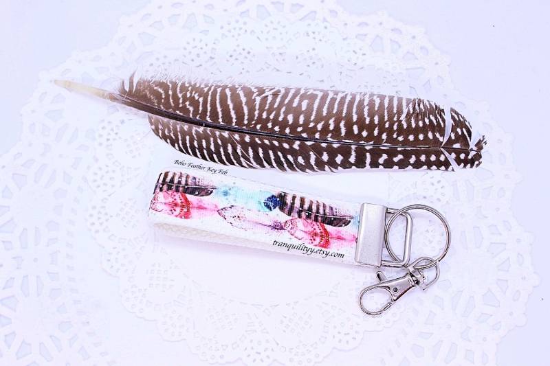 Boho Feder Schlüsselanhänger Band & Baumwollgurtband Als Schlüsselanhänger von tranquilityy