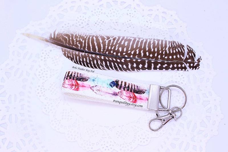 Boho Feder Schlüsselanhänger Band & Baumwollgurtband Als Schlüsselanhänger von tranquilityy