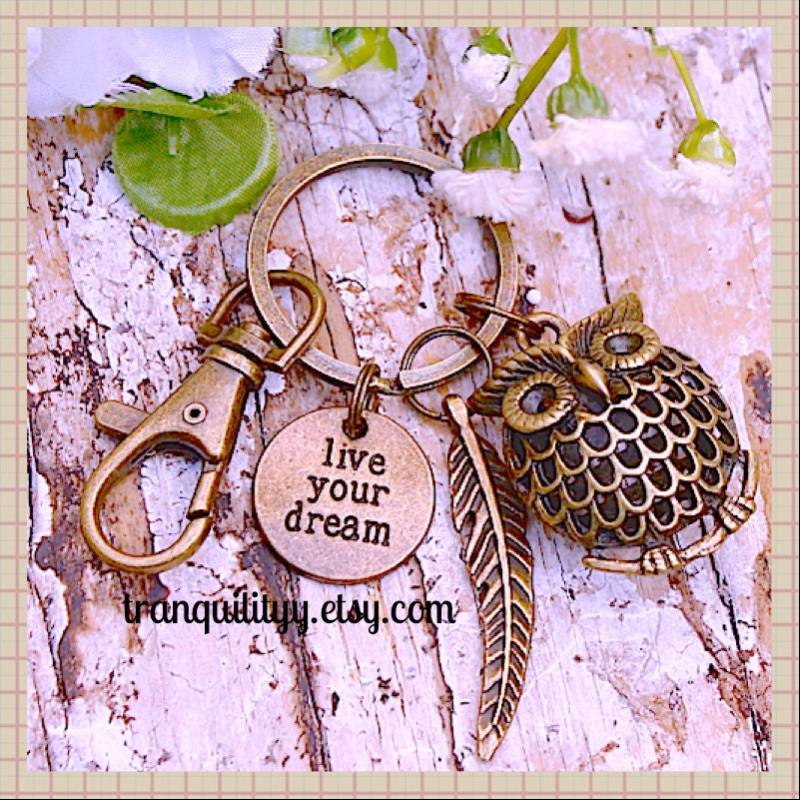Bronze-Eule Schlüsselanhänger Boho Charm Schlüsselring Bronze-Eule Schlüsselanhänger Boho Charm Schlüsselring von tranquilityy