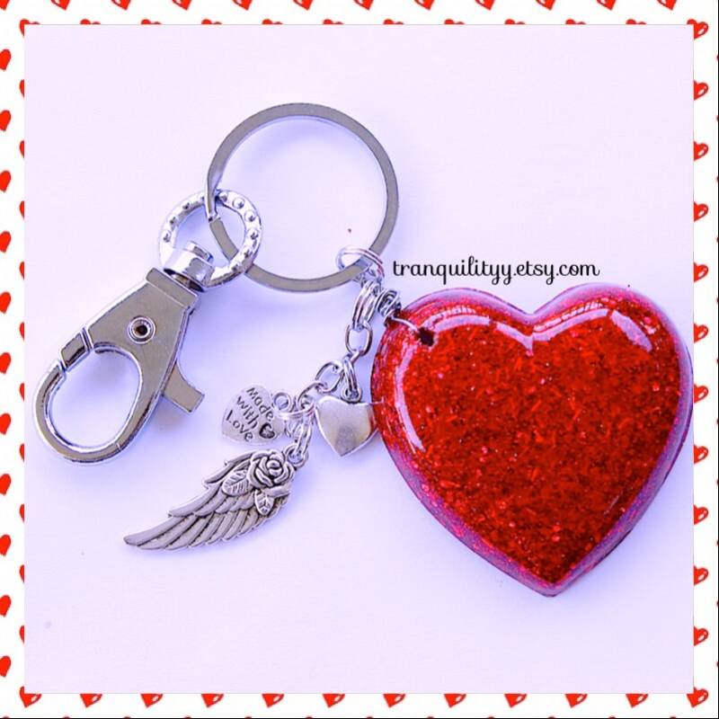 Red Glitter Herz Schlüsselanhänger Harz Schatz Geschenk von tranquilityy