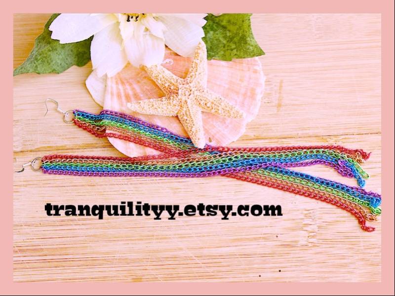 Regenbogen Kettenohrringe Hypoallergene 925Er Silberhaken von tranquilityy