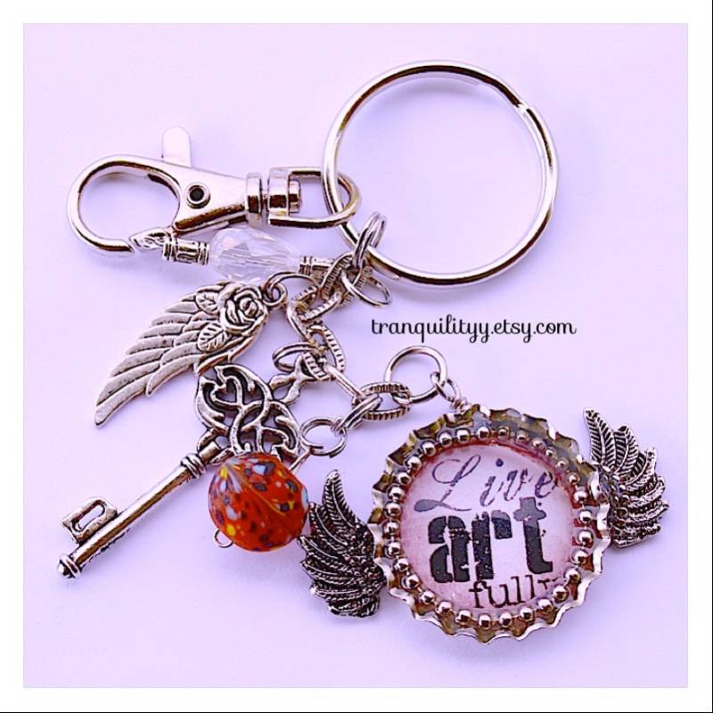 Schlüsselanhänger, Planer Charm, Halskette, Kette Kronkorken Glasperlen N Charms Live Art Voll Geschenk, Handgefertigt Von Tranquilityy von tranquilityy