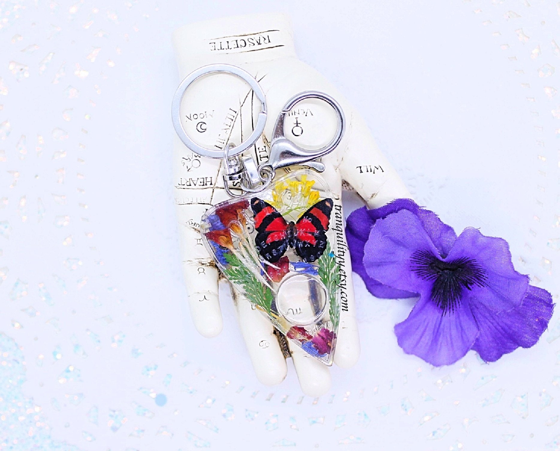 Schmetterling Ouija Planchette Anhänger Harz Getrocknete Blumen Geisterbrett von tranquilityy
