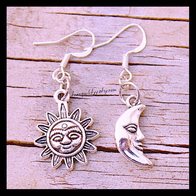 Sonne Und Mond Ohrringe 925 Sterling Silber Haken, Zen Stil von tranquilityy