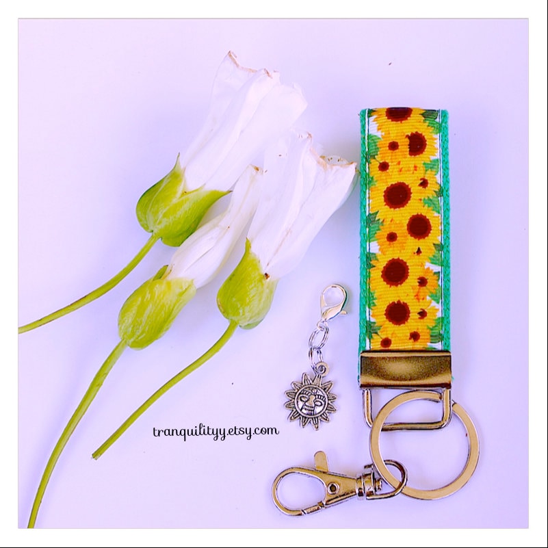 Sonnenblume Schlüsselanhänger/Natur Sommer Schlüsselanhänger/Geldbeutel Schlüsselanhänger/Boho Chic/Vintage Vibe Mit Planer Charm von tranquilityy
