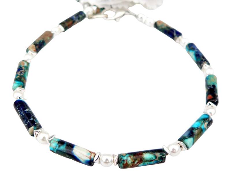 traumschmuck Armband 041a-a Armband Sediment Jaspis blau Süsswasserperle (inkl Schmuckbox), handgefertigtes, längenverstellbares Armband von traumschmuck