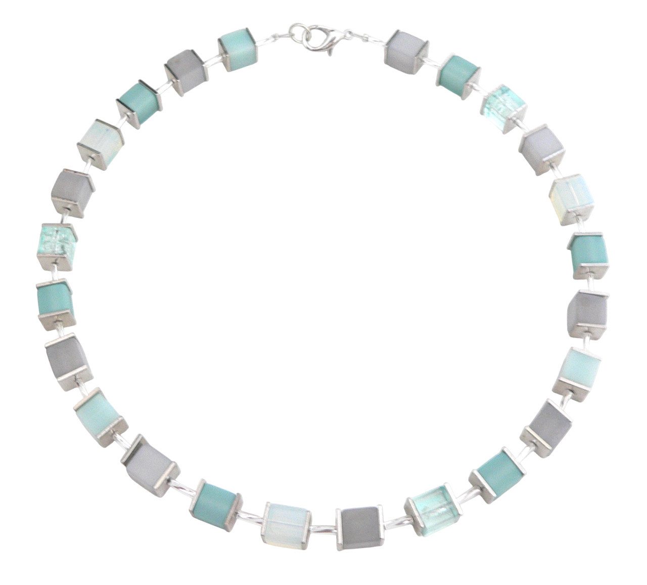 traumschmuck Collier 002t Collier Würfel aqua, blau, Polaris,Glas Crash,Opalith Edelstein (inkl Schmuckbox), handgefertigte, Made in Germany von traumschmuck