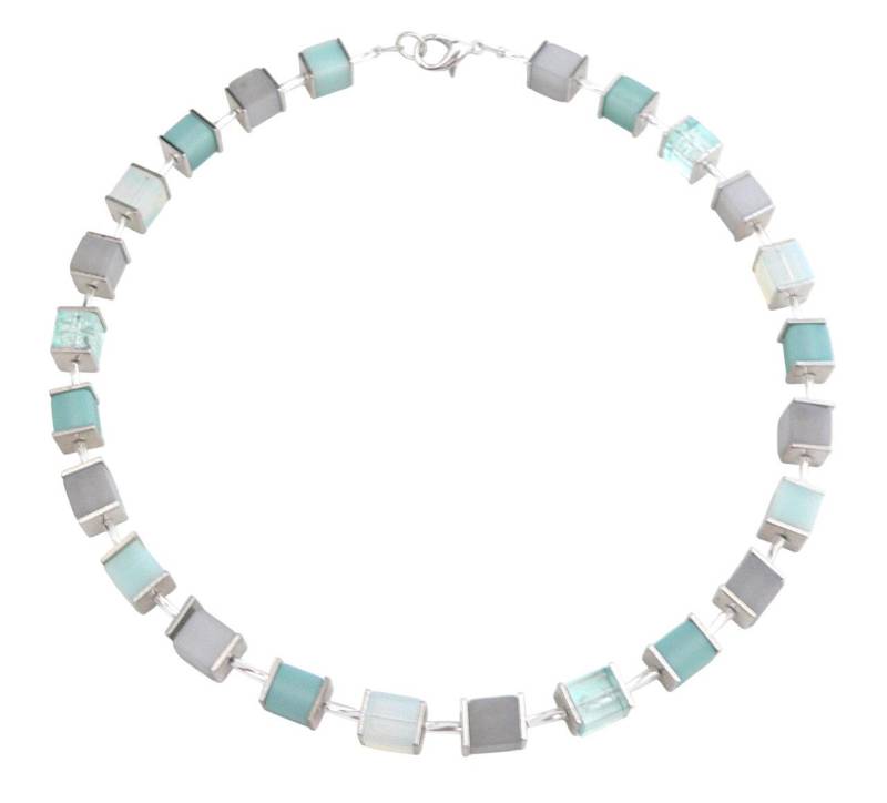 traumschmuck Collier 002t Collier Würfel aqua, blau, Polaris,Glas Crash,Opalith Edelstein (inkl Schmuckbox), handgefertigte, Made in Germany von traumschmuck