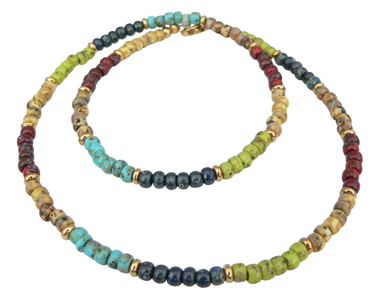 traumschmuck Collier 038a Collier Halskette Rondelle Picasso Perle Glas bunt 24k (inkl Schmuckbox), handgefertigt, Made in Germany von traumschmuck