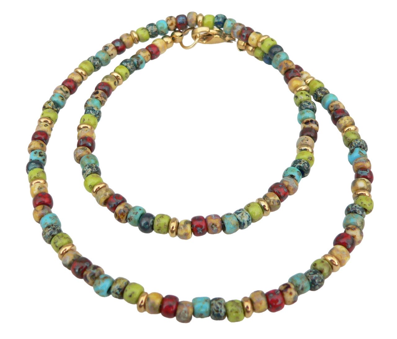 traumschmuck Collier 038c zarte Halskette Rondelle Picasso Perle Glas multicolor 24k (inkl Schmuckbox), handgefertigt, Made in Germany von traumschmuck